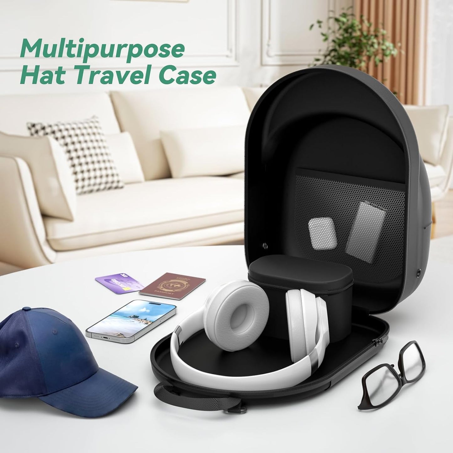 Hat Case for Travel Hat Travel Case for Baseball Caps Hat Carrier for Travel Hat Box for Travel Hat Holder for Travel Hard Hat Bag for 6 Caps Hat Suitcase Travel with Adjustable Shoulder Strap