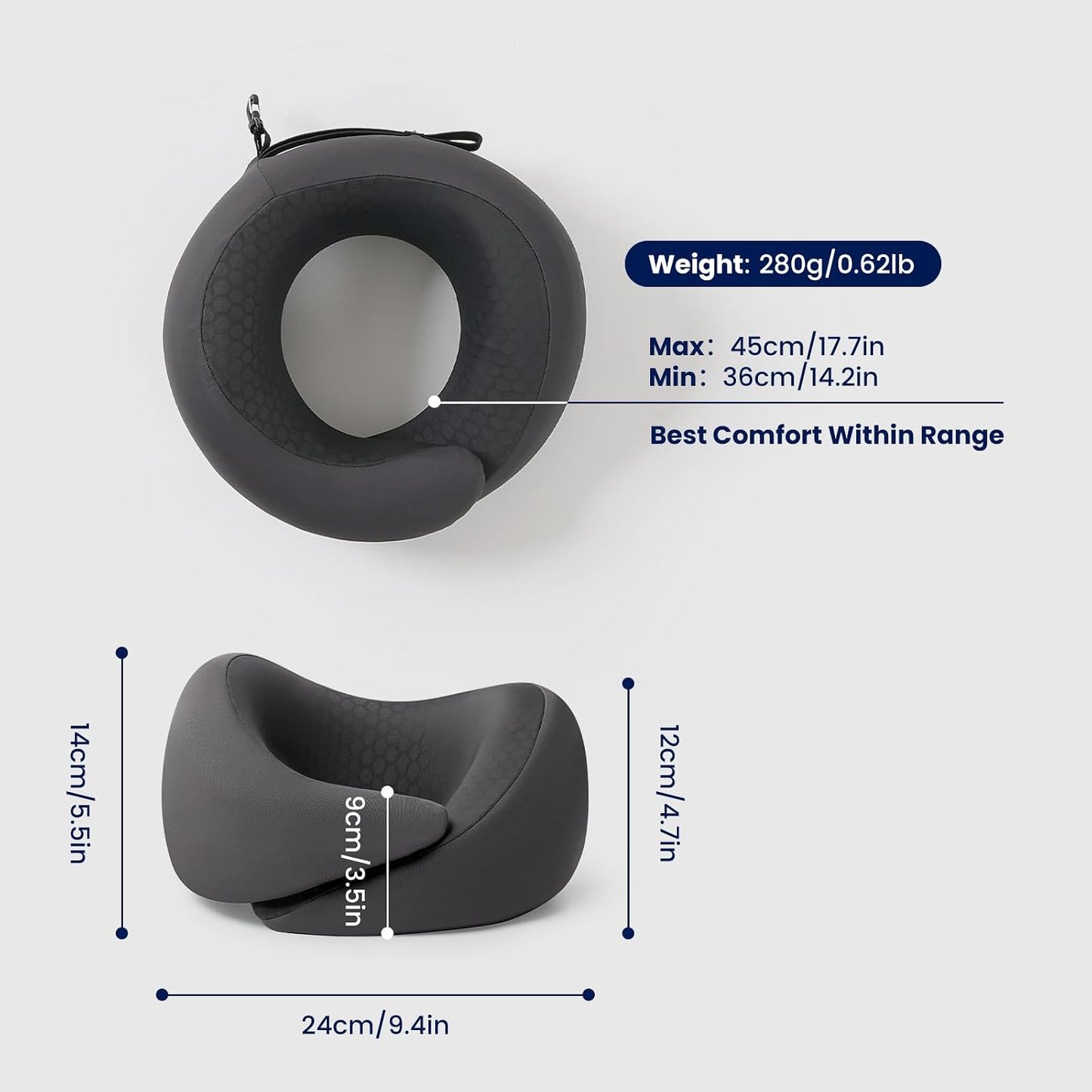 ® Memory Foam Travel Neck Pillow for Airplanes, Charcoal Gray