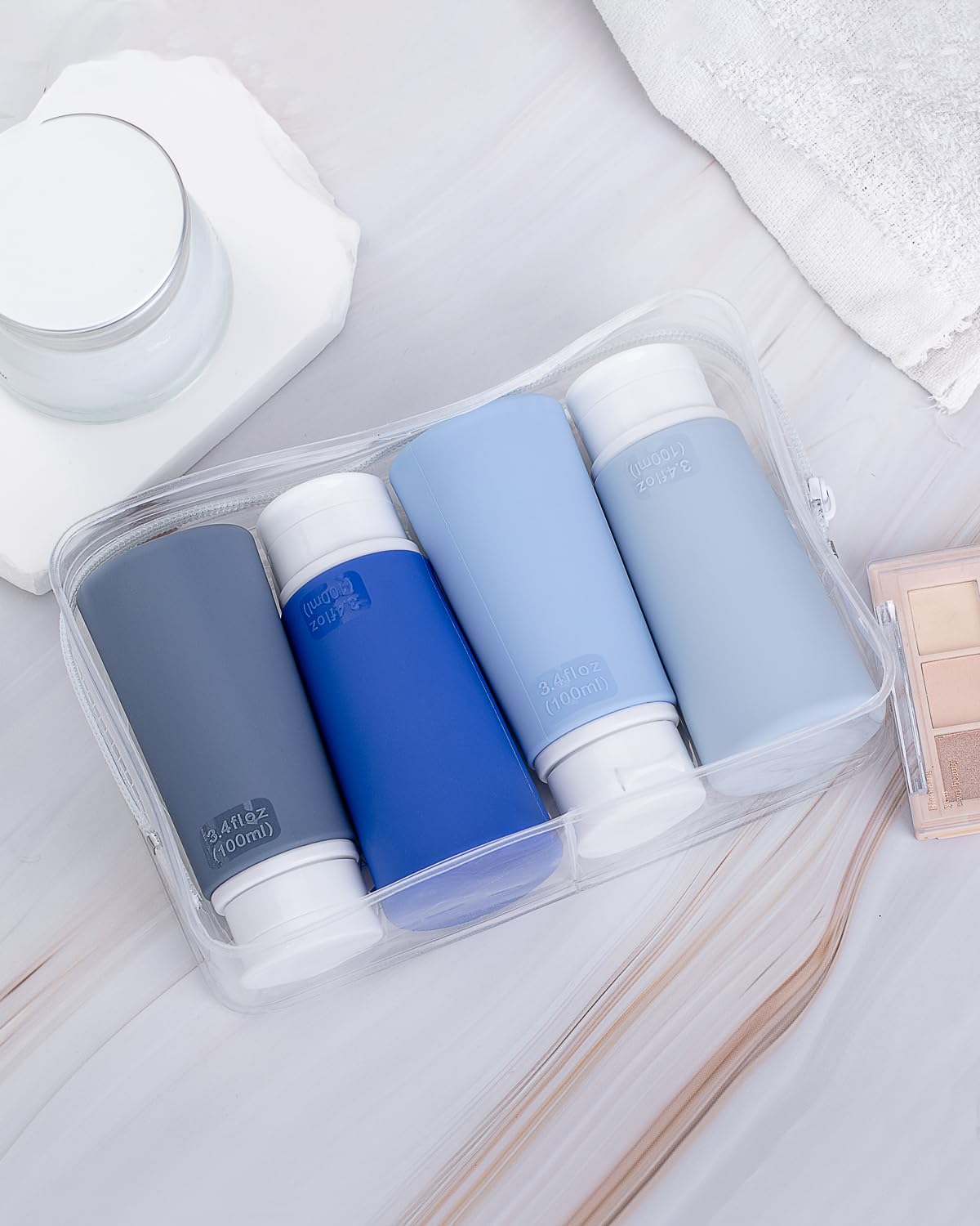 Taketoday Travel Bottles for Toiletries 3.4Oz 4 Pack, TSA Leak Proof, Blue