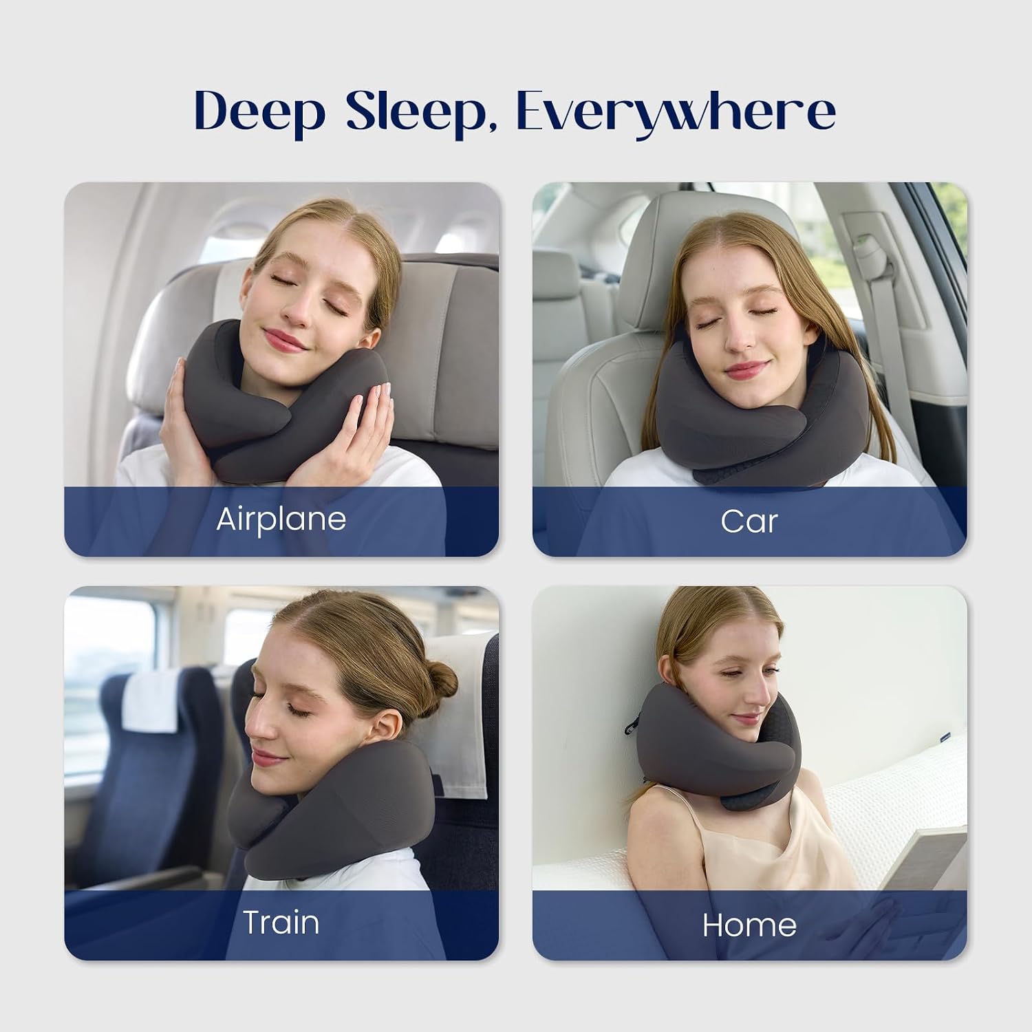 ® Memory Foam Travel Neck Pillow for Airplanes, Charcoal Gray
