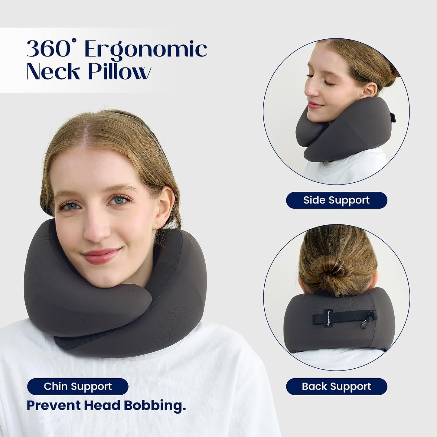 ® Memory Foam Travel Neck Pillow for Airplanes, Charcoal Gray