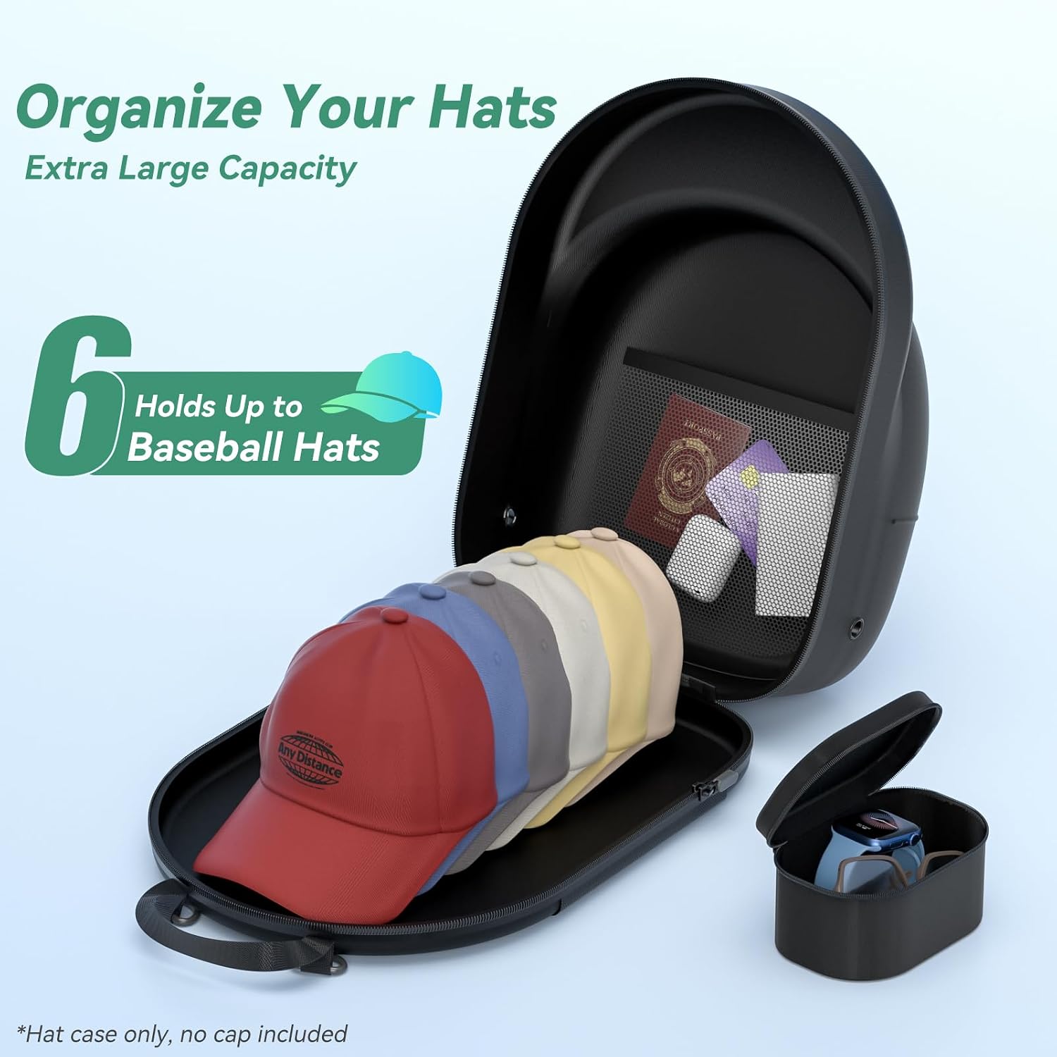 Hat Case for Travel Hat Travel Case for Baseball Caps Hat Carrier for Travel Hat Box for Travel Hat Holder for Travel Hard Hat Bag for 6 Caps Hat Suitcase Travel with Adjustable Shoulder Strap