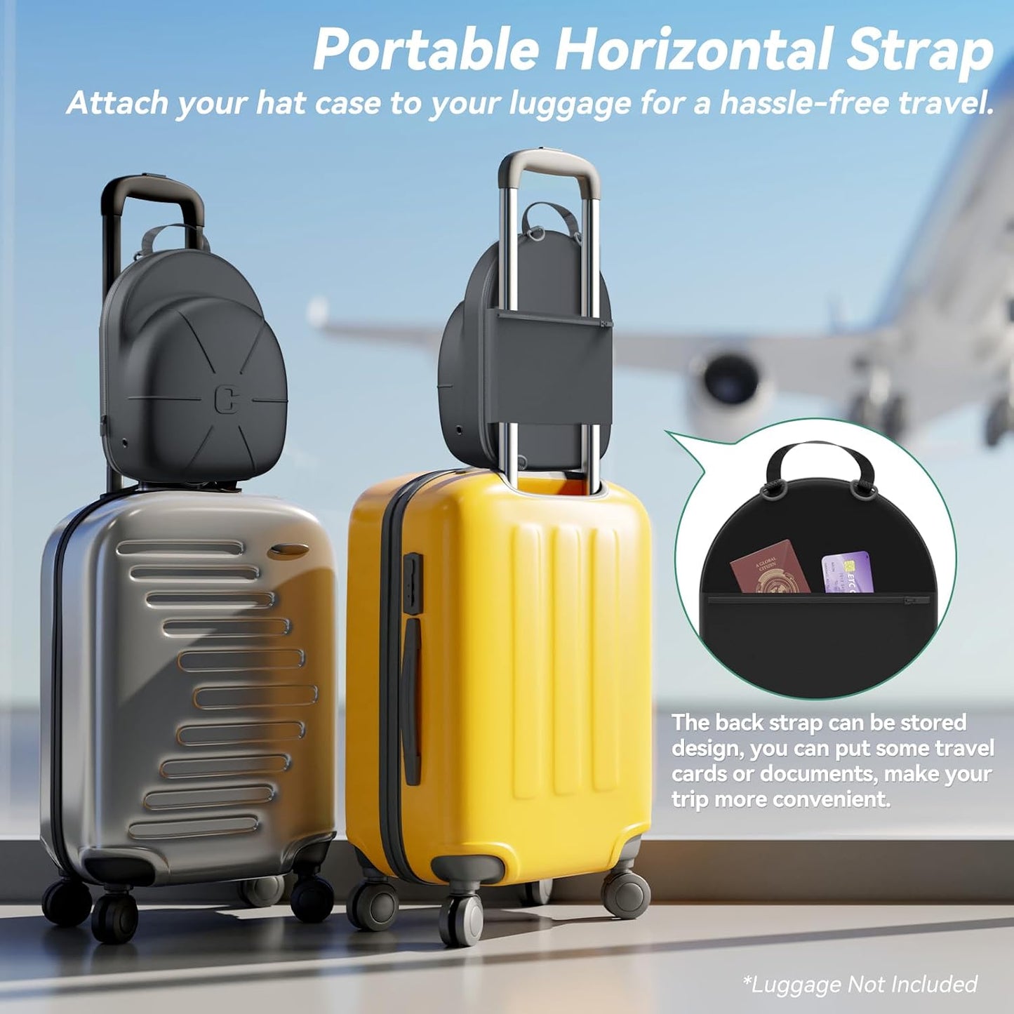 Hat Case for Travel Hat Travel Case for Baseball Caps Hat Carrier for Travel Hat Box for Travel Hat Holder for Travel Hard Hat Bag for 6 Caps Hat Suitcase Travel with Adjustable Shoulder Strap