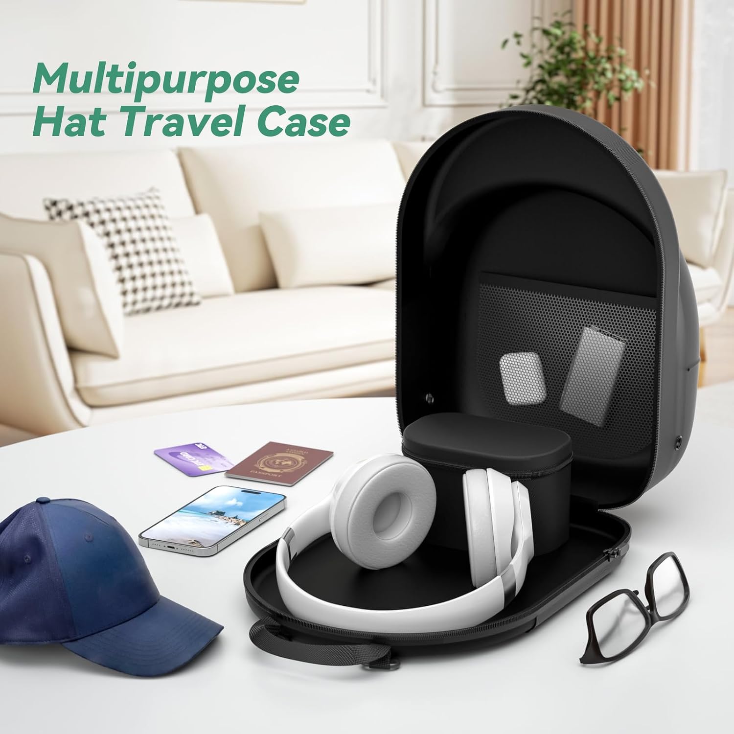 Hat Case for Travel Hat Travel Case for Baseball Caps Hat Carrier for Travel Hat Box for Travel Hat Holder for Travel Hard Hat Bag for 6 Caps Hat Suitcase Travel with Adjustable Shoulder Strap