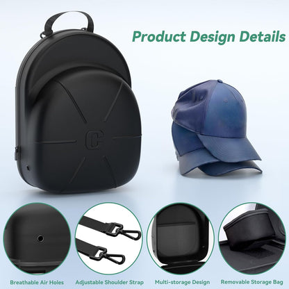 Hat Case for Travel Hat Travel Case for Baseball Caps Hat Carrier for Travel Hat Box for Travel Hat Holder for Travel Hard Hat Bag for 6 Caps Hat Suitcase Travel with Adjustable Shoulder Strap