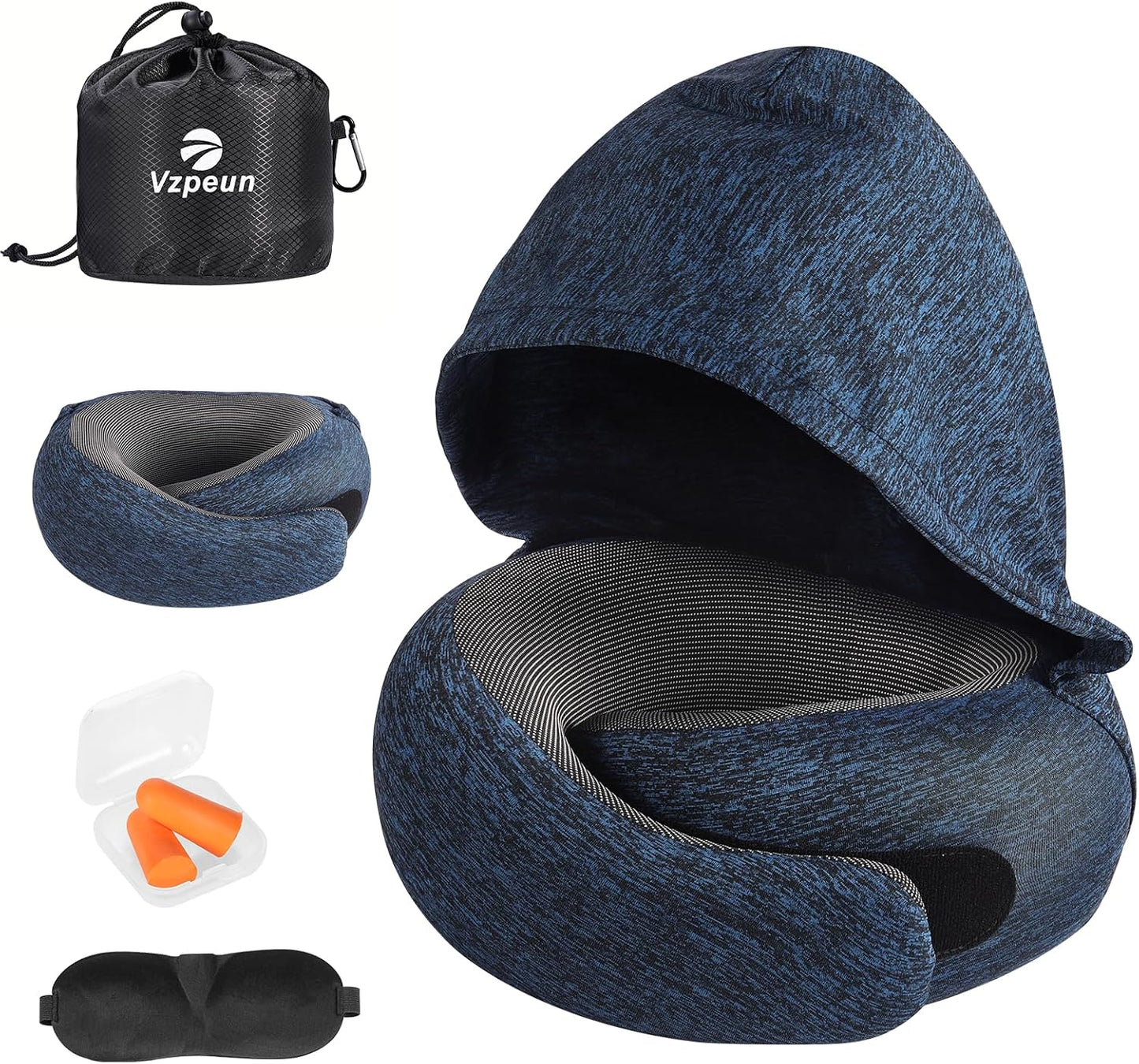 Travel Pillow - Hooded Neck Pillow Airplane Memory Foam Filling